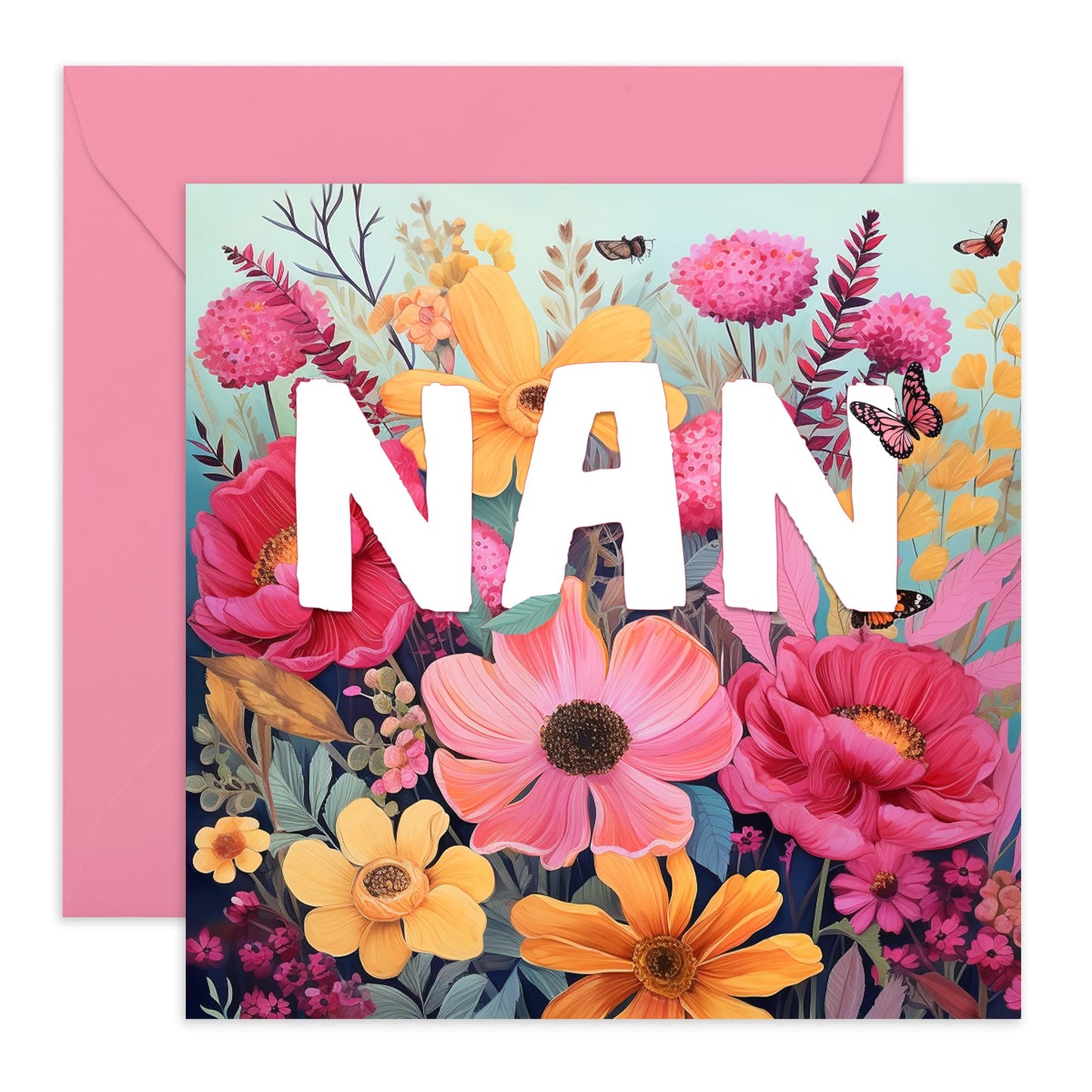 Nan Birthday Card For Her - Floral Greeting Cards With Envelopes - Thank You Cards For Grandma - Mothers Day Cards For Women - Pretty Pink Purple Green - Comes With Stickers By Central 23