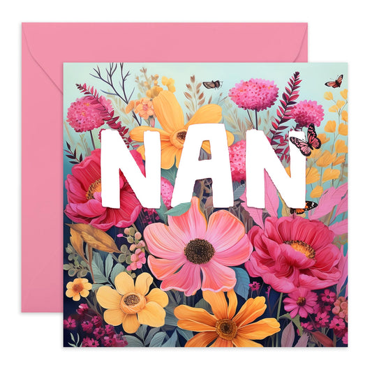 Nan Birthday Card For Her - Floral Greeting Cards With Envelopes - Thank You Cards For Grandma - Mothers Day Cards For Women - Pretty Pink Purple Green - Comes With Stickers By Central 23