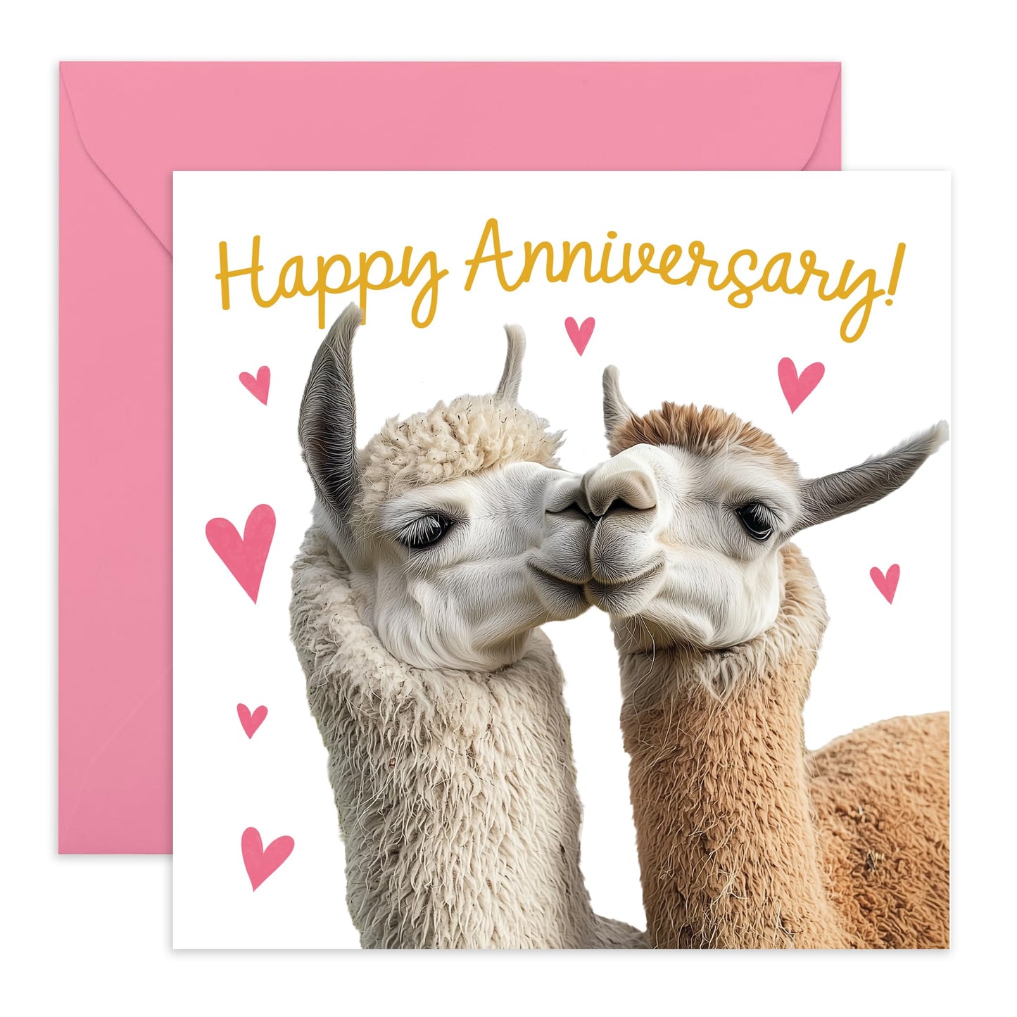 Happy Anniversary Card - Adorable Llama Design with Heart Accents - For Him, Her, Wife, Husband, Babe, Hun, Girlfriend, Boyfriend- Celebrating Love and Milestones - Blank Inside