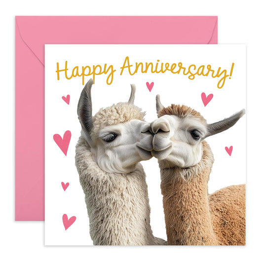 Happy Anniversary Card - Adorable Llama Design with Heart Accents - For Him, Her, Wife, Husband, Babe, Hun, Girlfriend, Boyfriend- Celebrating Love and Milestones - Blank Inside