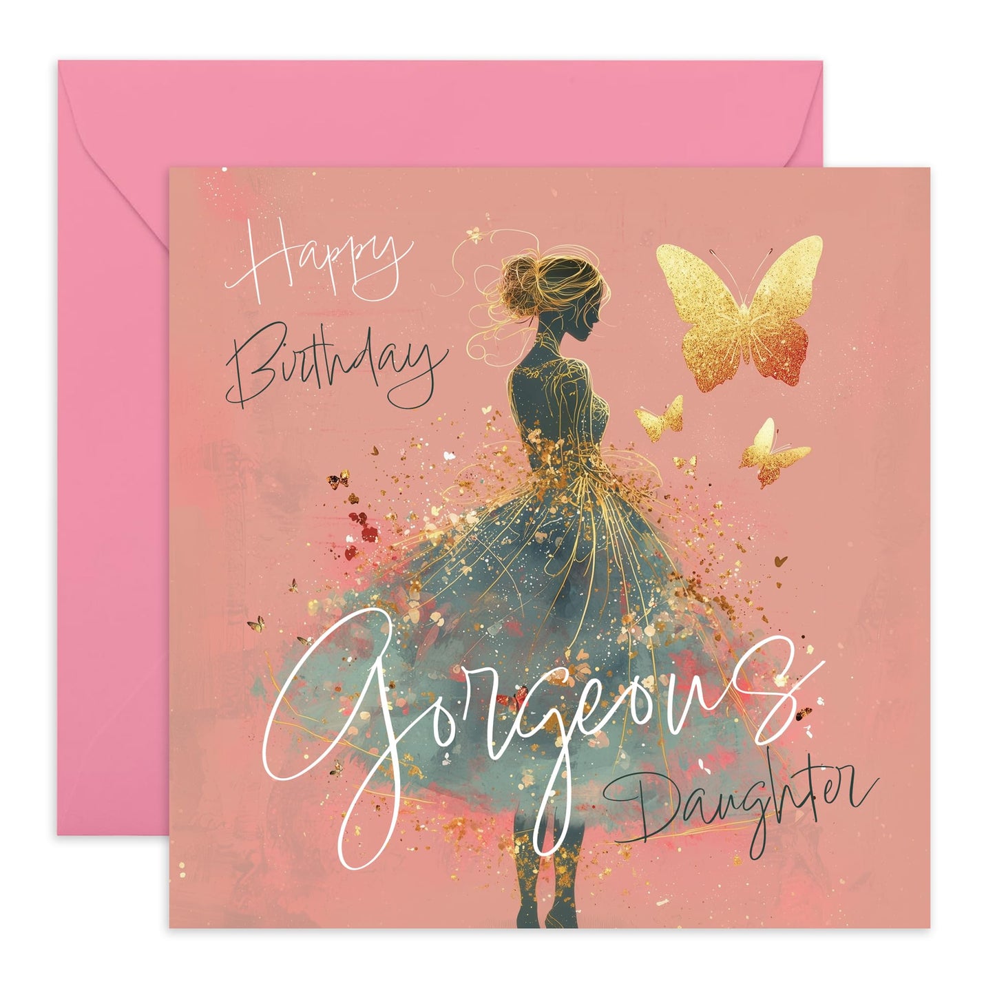Elegant Birthday Card for Daughter – 'Gold Butterflies' - Gifts for Girls, Ladies, Her, She, Step Daughter, Women - Comes with Fun Stickers