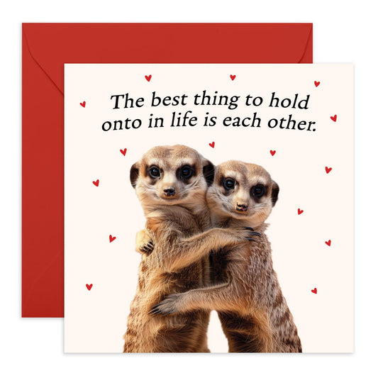 Anniversary Card For Couple - Hold On To Each Other - Meerkats Valentine's Card For Husband - Wife Birthday Card - I Love You Gifts For Him Her - Comes With Cute Stickers By Central 23