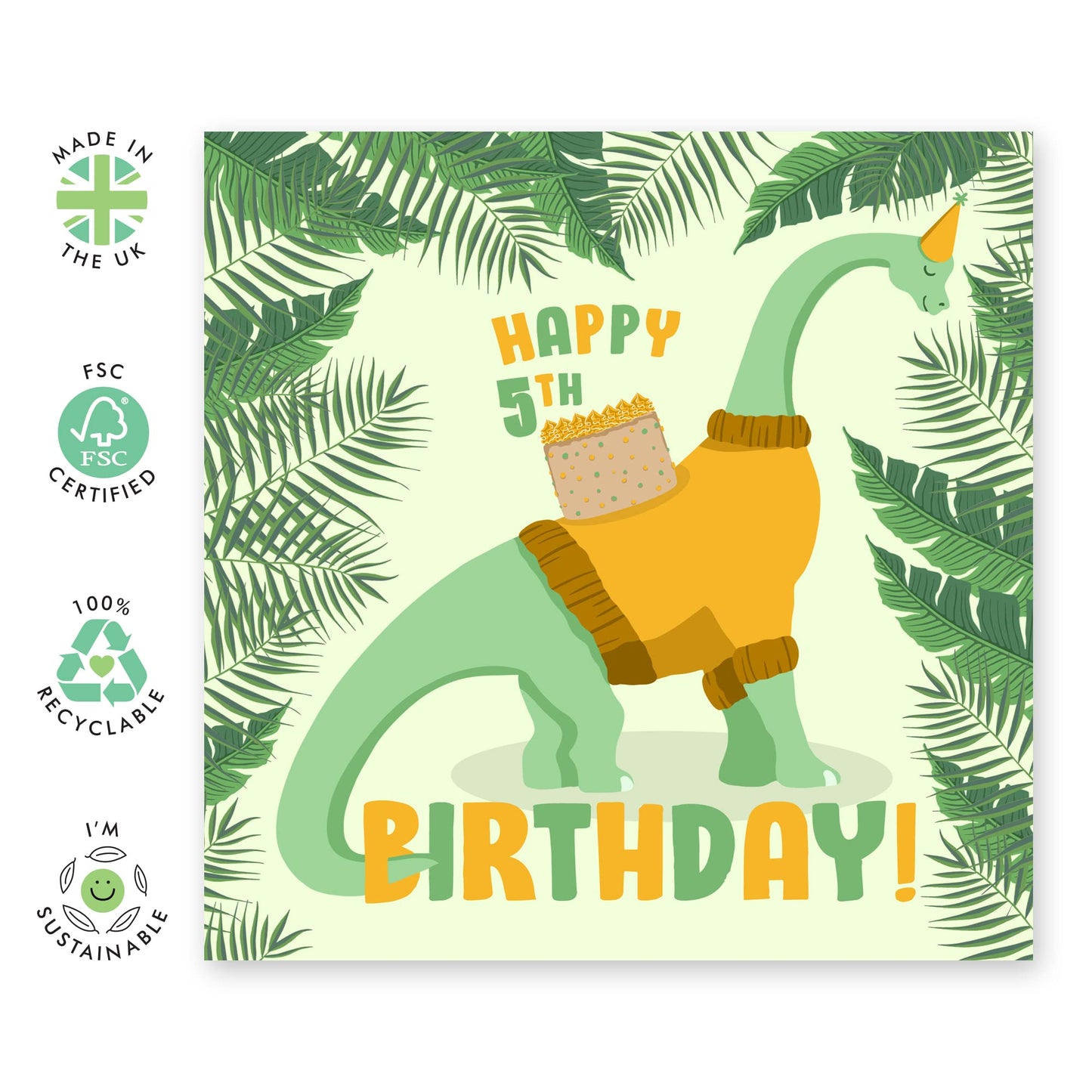 Central 23 - Dino Birthday Card - Happy 5th Birthday Card For Boys - Cute Dinosaur Design for Kids Age 5 - Fun Safari Print for Children- Comes With Fun Stickers