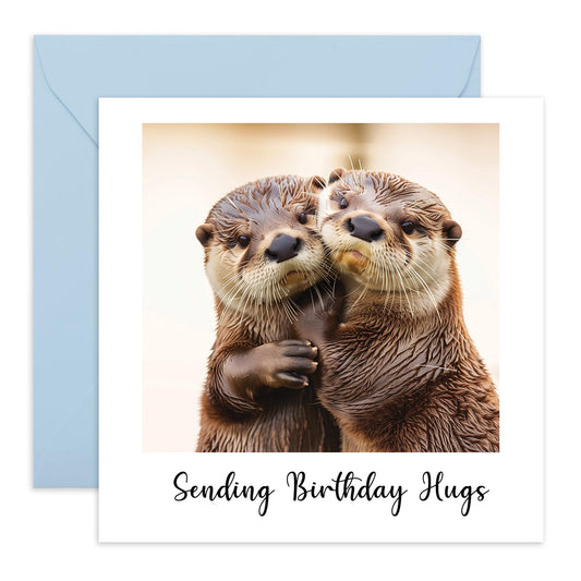 Birthday Greeting Card - 'BIRTHDAY HUGS OTTERS' - Perfect for Sending Warm & Cuddly Wishes with Adorable Otter Illustrations - Ideal for Adding a Touch of Sweetness - Comes With Stickers By Central 23