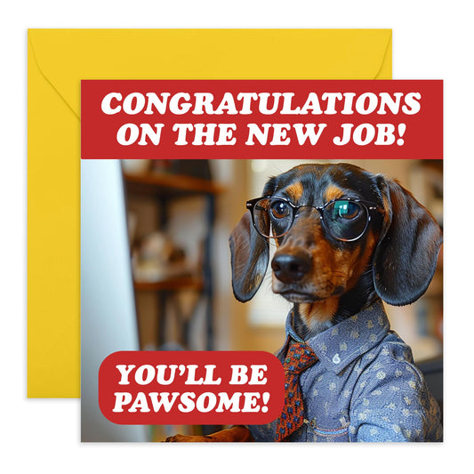 New Job Congratulations Card - 'Pawesome' - Congrats to Friends, Colleagues, Officemate, Workmate, Coworker, Family, Friends - Adorbale Pet - Comes with Fun Stickers