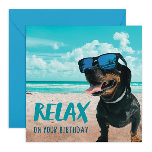 Birthday Card For Men - Relax On Your Birthday Dog - Funny Fathers Day Cards For Dad Uncle - Greeting Cards From Son Daughter - Gifts For Him - Comes With Fun Stickers By Central 23