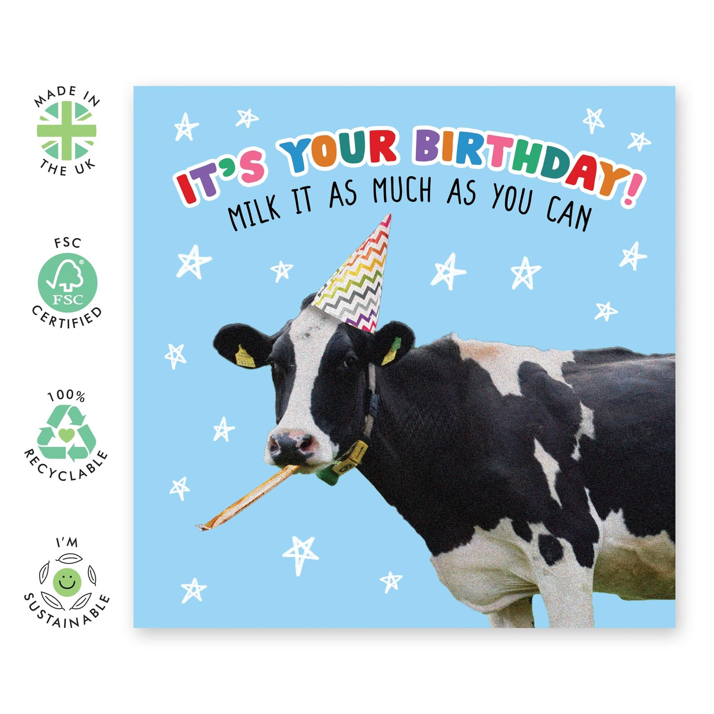 Funny Birthday Cards For Women - Cow Bday Card For Wife - It's Your Birthday! Milk It - Jokes Puns Sarcasm - Hilarious Greeting Cards For Girlfriend Bestie Sister - Comes With Stickers By Central 23