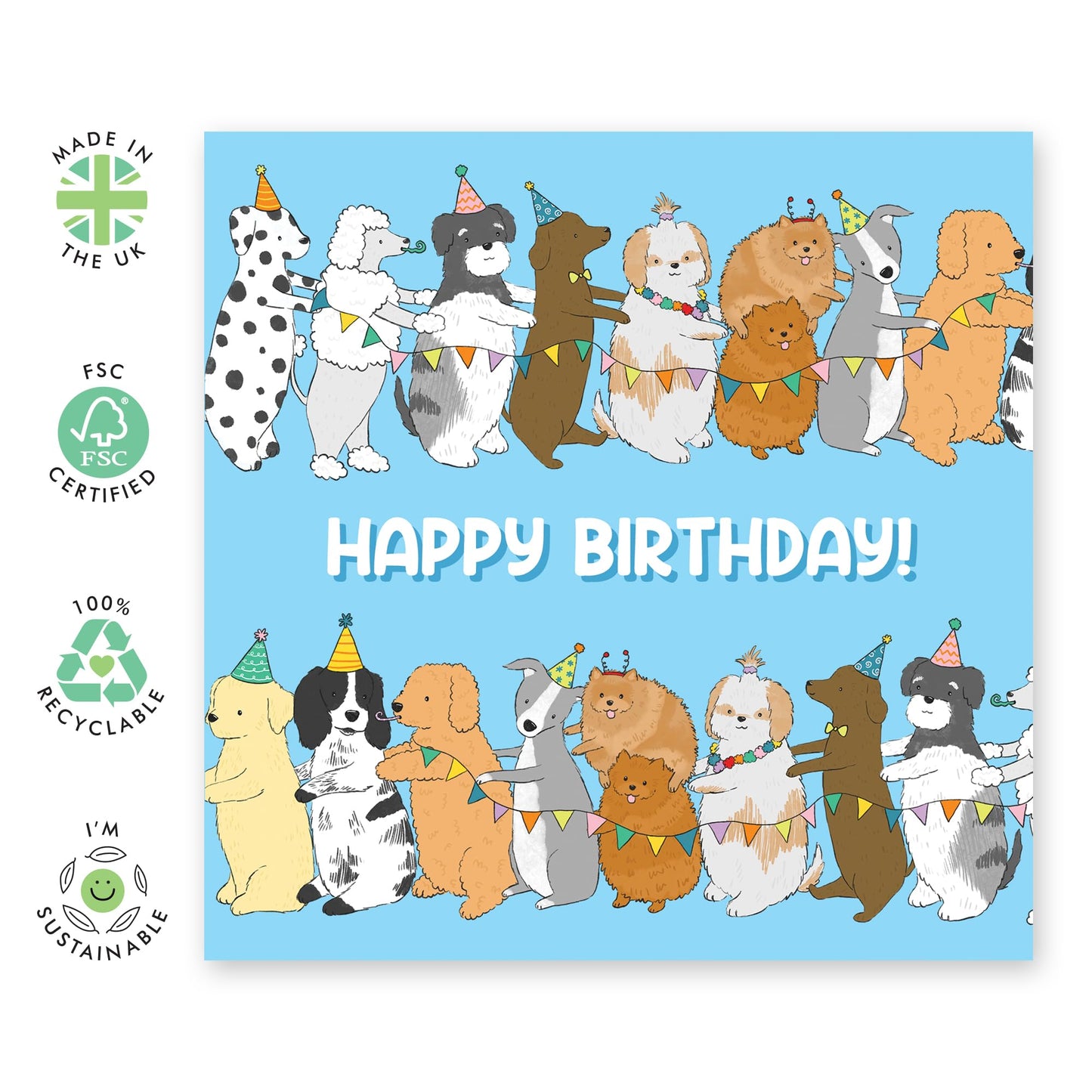 Dog Party Birthday Card - 'Dog Puppy Birthday Conga' - Gifts for Fur Mum , Dad, Pet Owners, Coworkers, Colleagues, Him, Her - Let's Dance - Comes with Fun Stickers