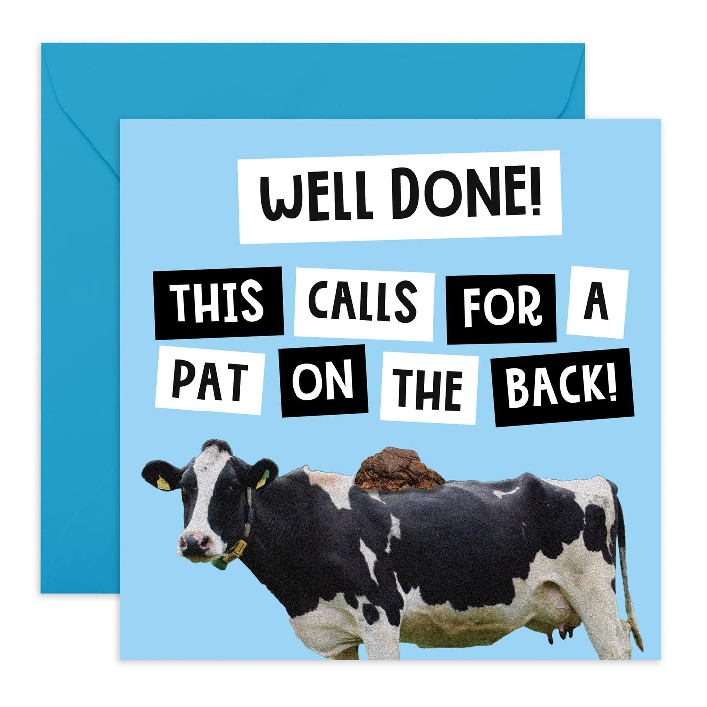 Congratulations Card - 'Pat On The Back Cow' - Greeting for Coworkers, Friends, Buddy, Officemate, Employee, Colleagues - Cow Says Moo - Comes with Fun Stickers