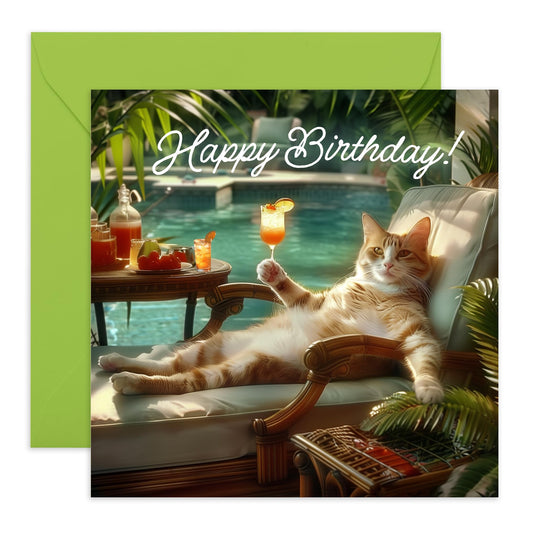 Greeting Card - 'BIRTHDAY CAT RELAXING' - Perfect for Cat Lovers and Birthday Chill - Ideal for Adding a Cozy Touch to Any Birthday Celebration - A Thoughtful Gift - Comes With Stickers By Central 23