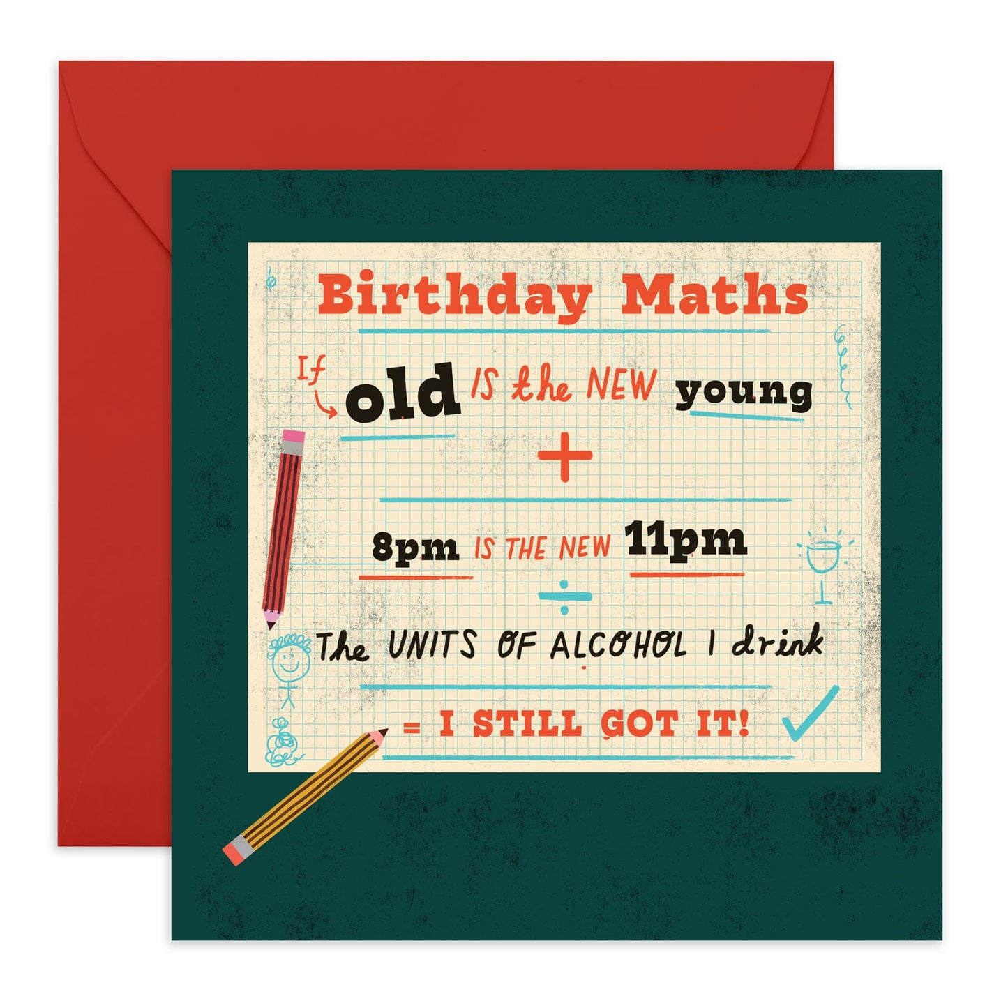 Jokes On Aging Birthday Card - 'Birthday Maths' - Gifts for Him, Her, Uncle, Auntie, Mum, Dad - Units Of Alcohol - Comes with Fun Stickers
