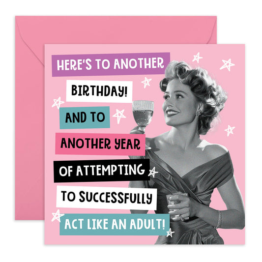 Birthday Greeting Card - 'HERE'S TO ANOTHER BIRTHDAY' - Perfect for Celebrating with a Cheerful Twist and Festive Design - Ideal for Marking Birthday Milestones - Comes With Stickers By Central 23