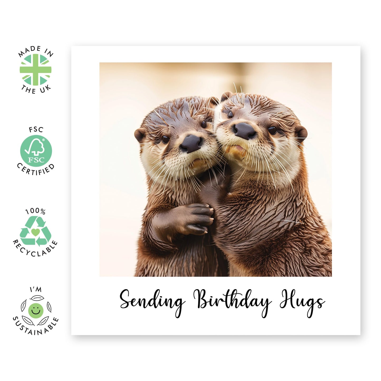 Birthday Greeting Card - 'BIRTHDAY HUGS OTTERS' - Perfect for Sending Warm & Cuddly Wishes with Adorable Otter Illustrations - Ideal for Adding a Touch of Sweetness - Comes With Stickers By Central 23