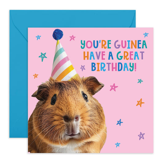 Funny Birthday Cards - 'You're Guinea Have A Great Birthday' - Guinea Pig Birthday Cards For Friends - Puns Jokes - Humourous Greeting Cards For Women Men - Comes With Cute Stickers By Central 23