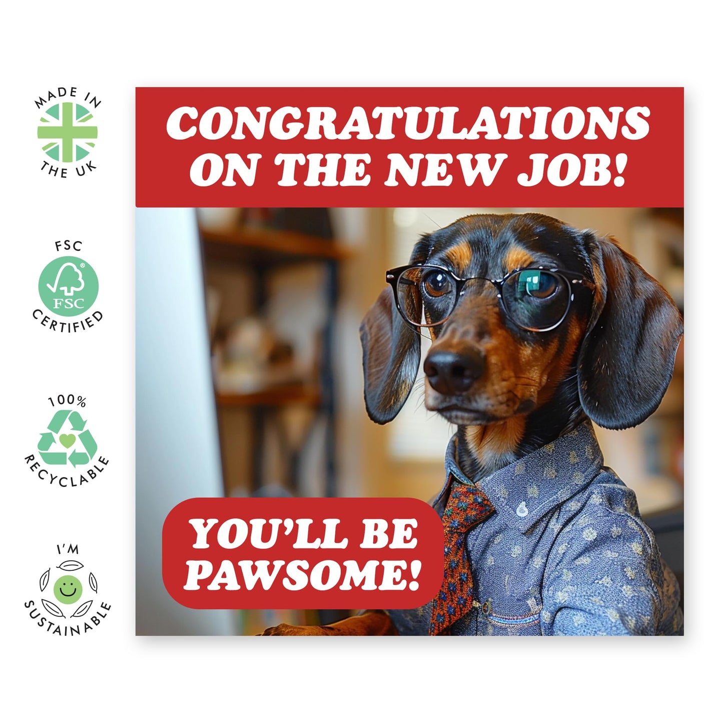 New Job Congratulations Card - 'Pawesome' - Congrats to Friends, Colleagues, Officemate, Workmate, Coworker, Family, Friends - Adorbale Pet - Comes with Fun Stickers