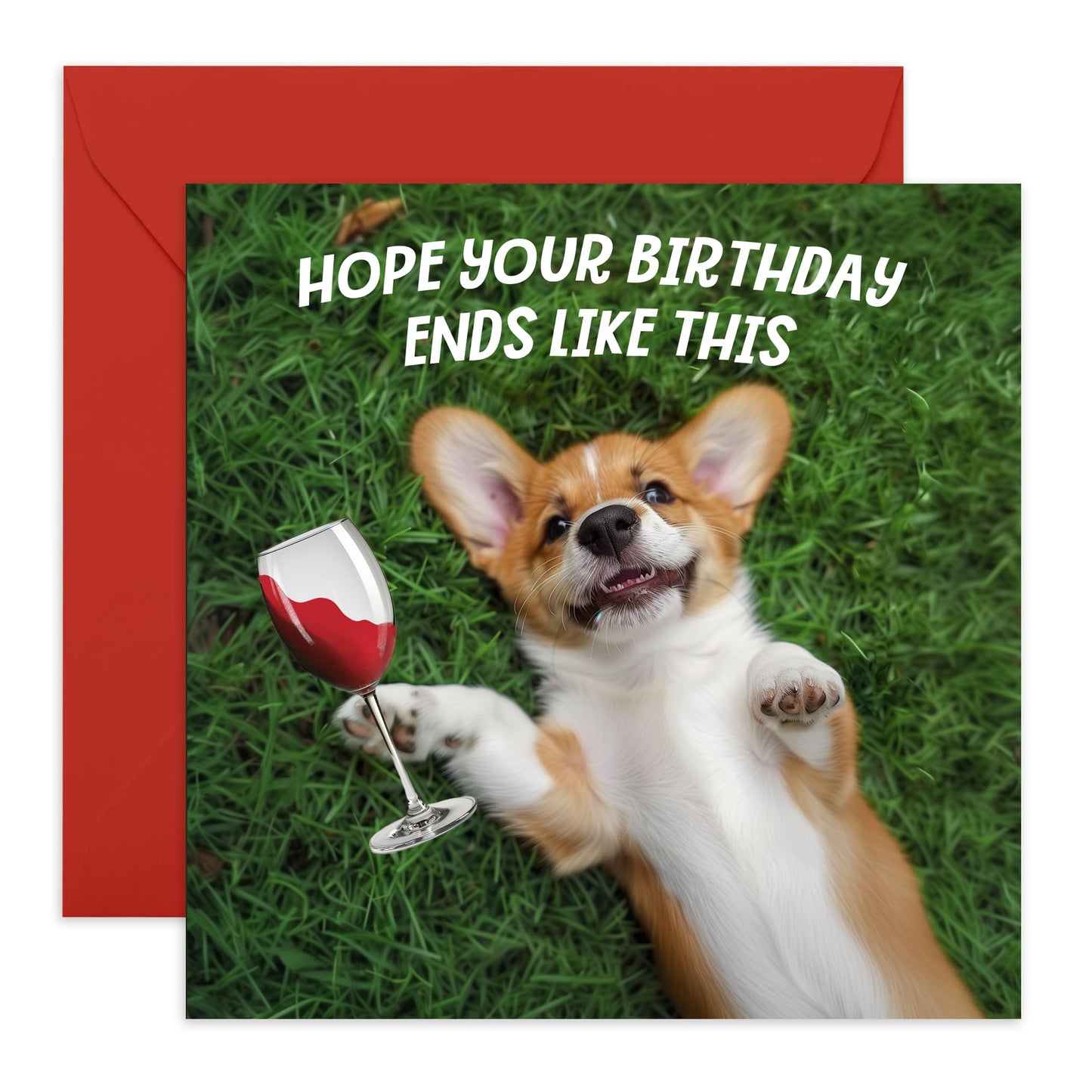 Birthday Card - 'BIRTHDAY ENDS LIKE THIS: CORGI & WINE' - Perfect for Celebrating with a Fun Twist - Ideal for Adding a Playful Touch with a Corgi and Wine Theme - Comes With Stickers By Central 23