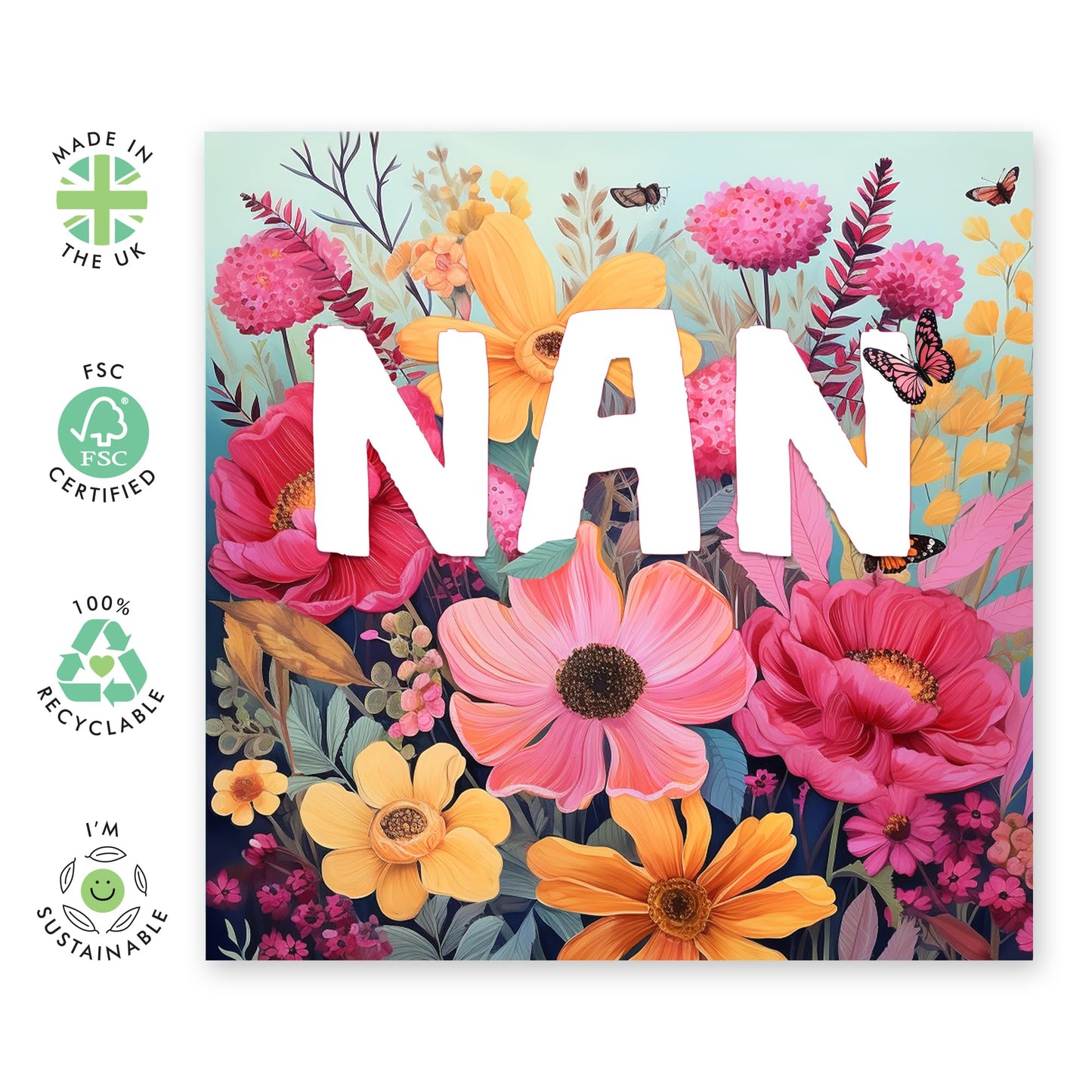 Nan Birthday Card For Her - Floral Greeting Cards With Envelopes - Thank You Cards For Grandma - Mothers Day Cards For Women - Pretty Pink Purple Green - Comes With Stickers By Central 23