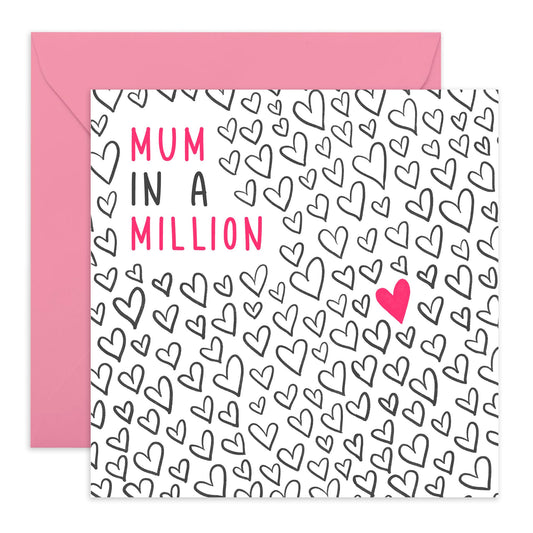 Mum Birthday Card - Mum In A Million - Hearts Love Cards For Her - Mother's Day Card Valentine's Day Appreciation Card Just Because - Comes With Stickers - By Central 23