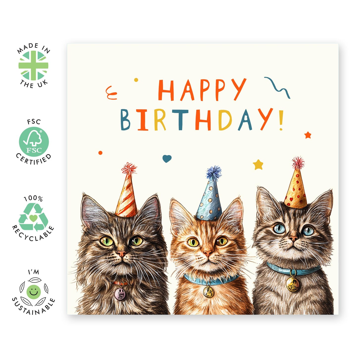 Birthday Card - 'BIRTHDAY CATS' - Perfect for Celebrating Cat Lovers on Their Special Day - Ideal for Friends Family or Anyone Who Admires Feline Fun & Festivities - Comes With Stickers By Central 23