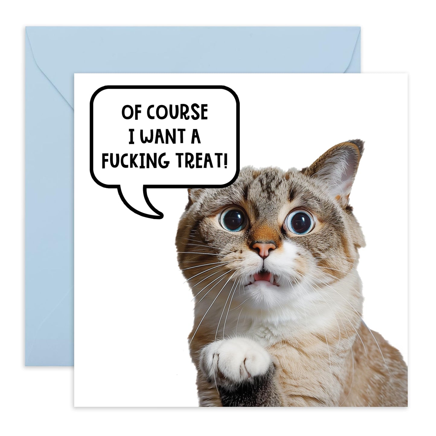 Greeting Card - 'OF COURSE I WANT A TREAT CAT' - Perfect for Any Occasion with Fun Feline Design - Ideal for Cat Lovers and Adding a Touch of Humor to Celebrations - Comes With Stickers By Central 23