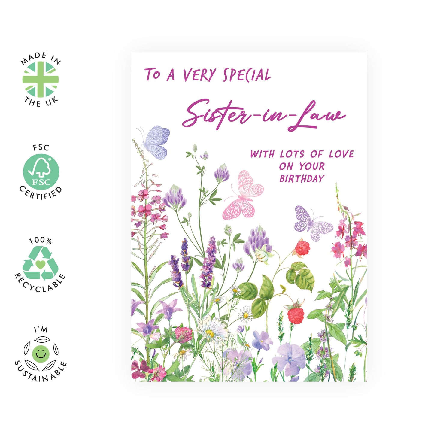 Birthday Card Message - 'Birthday Floral Sister In Law' - Gifts for Sis In Law, Her, Brother's Wife, Family - Sending Lots Of Love - Comes with Fun Stickers