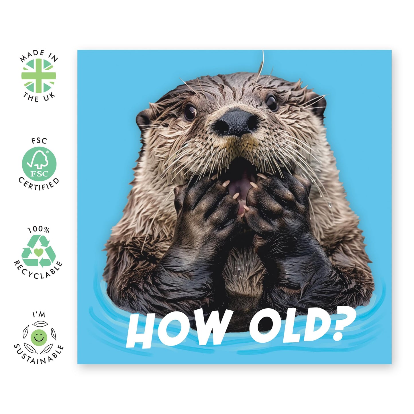 Cute Otter Birthday Card - 'How Old?' - Gifts for Friends, Sister, Brother, Father, Mother, Grandfather, Grandmother - Shocked Otter - Comes with Fun Stickers