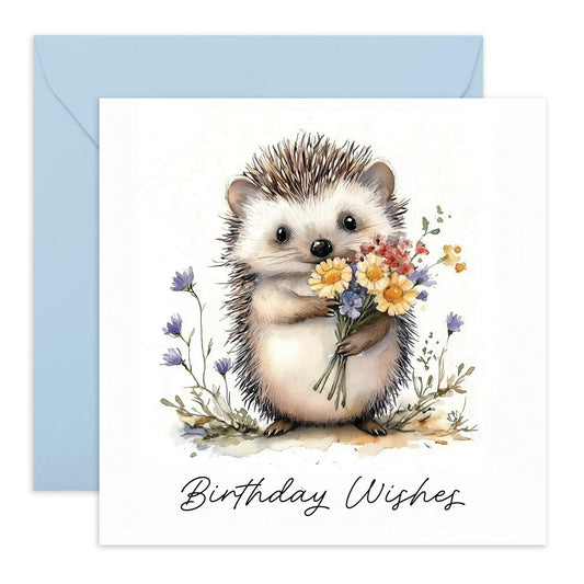 Adorable Birthday Card - 'Birthday Floral Hedgehog' - Gifts for Her, Grandma, Mum, Wife, Girlfriend, Ladies, Sister, Auntie - Make A Wish - Comes with Fun Stickers