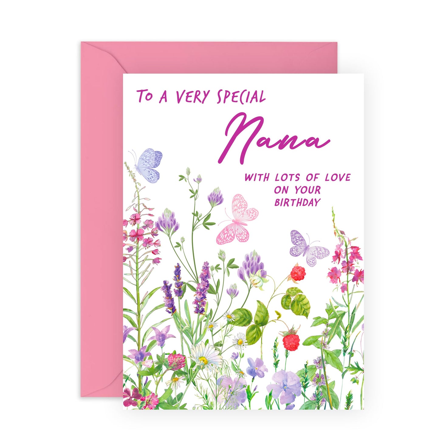 Lovely Birthday Card- 'Birthday Floral Nana' - Gifts for Grandmother, Grandma, Grandparent, Gran, Nanny, Nan from Grandkids - Flowers & Butterflies - Comes with Fun Stickers