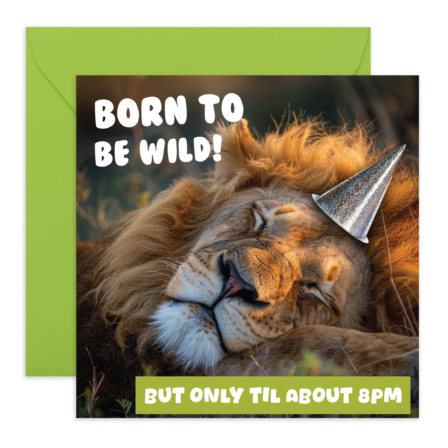 Funny Greeting Card - 'Born to be Wild , but only till about 8pm' - Jokes for Party Goers, Friends, Clubbing, Best Friends Going to the Pub - Sleeping early after a party - Comes with Fun Stickers