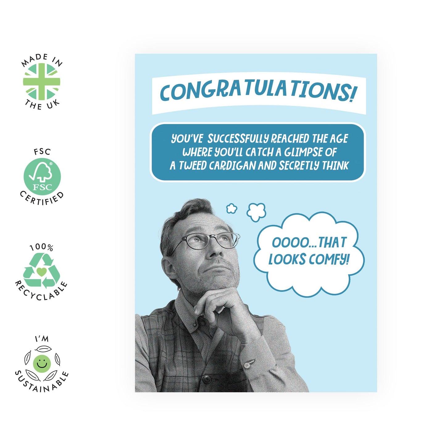 Funny Birthday Card For Men Women - Glimpse Of A Tweed Cardigan - Humorous Birthday Cards Or Mum Dad Grandad Nan - Friends Birthday Card - Comes With Stickers - By Central 23