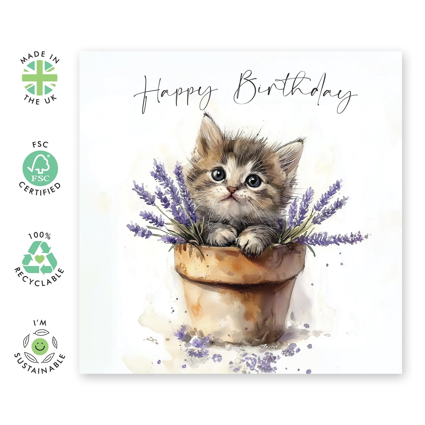 Cute Cat Happy Birthday Card - 'Cat Birthday Plant Pot' - Gifts for Friends, BFF, Colleagues, Co-worker, Family, Relative, Neighbour, Classmate, Bruv - Wishes For You - Comes with Fun Stickers