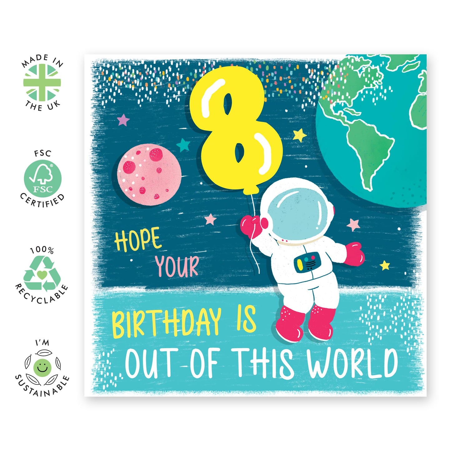 Eighth Birthday Card Boy Girl - Out Of This World Space Astronaut - Happy 8th Birthday Cards For Kids Toddler - Eight Year Old Gifts For Grandson Goddaughter - Comes With Cute Stickers By Central 23