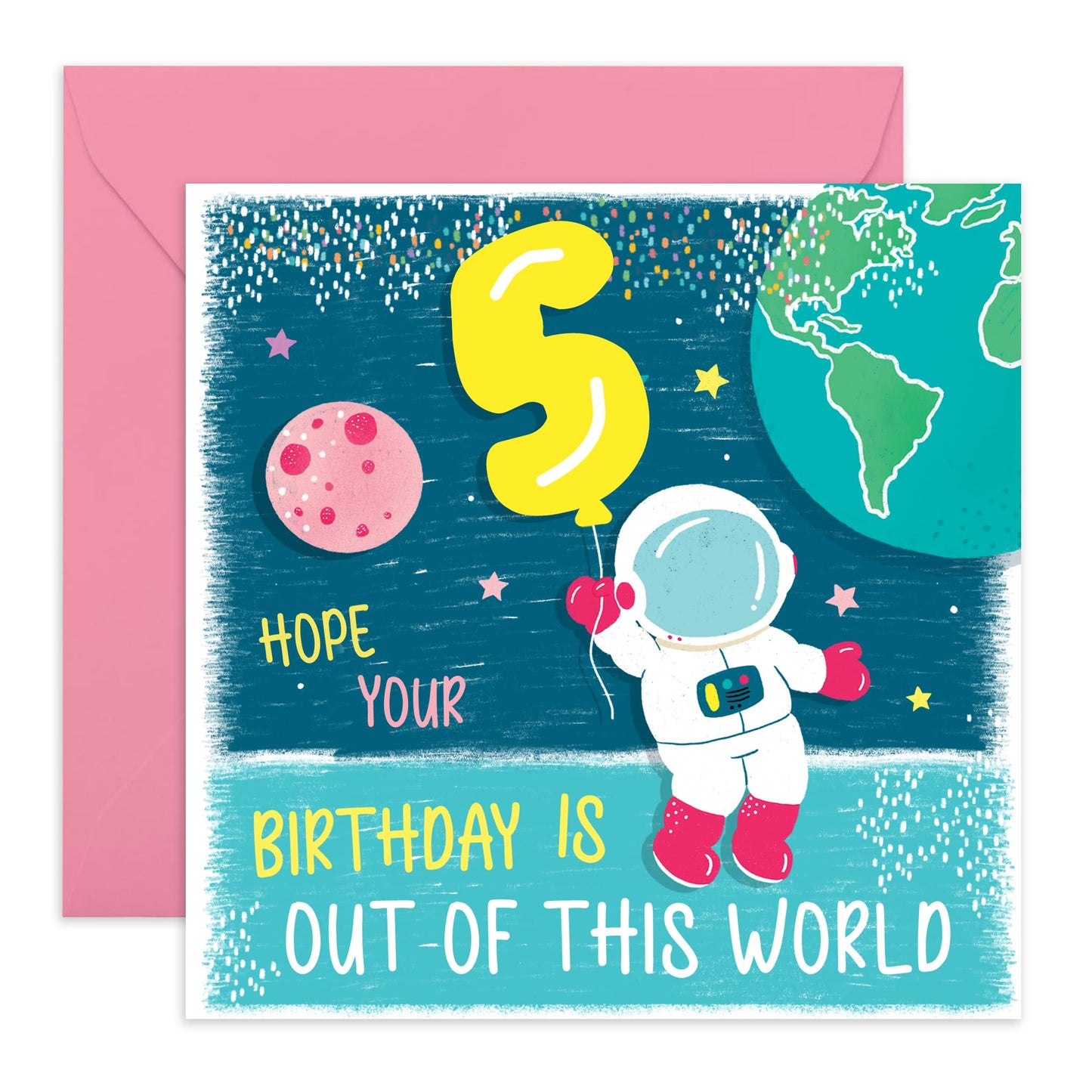 5th Birthday Card Boy Girl - Out Of This World Space Astronaut - Happy Fifth Birthday Cards For Kids Toddler - Five Year Old Gifts For Grandson Goddaughter - Comes With Cute Stickers By Central 23