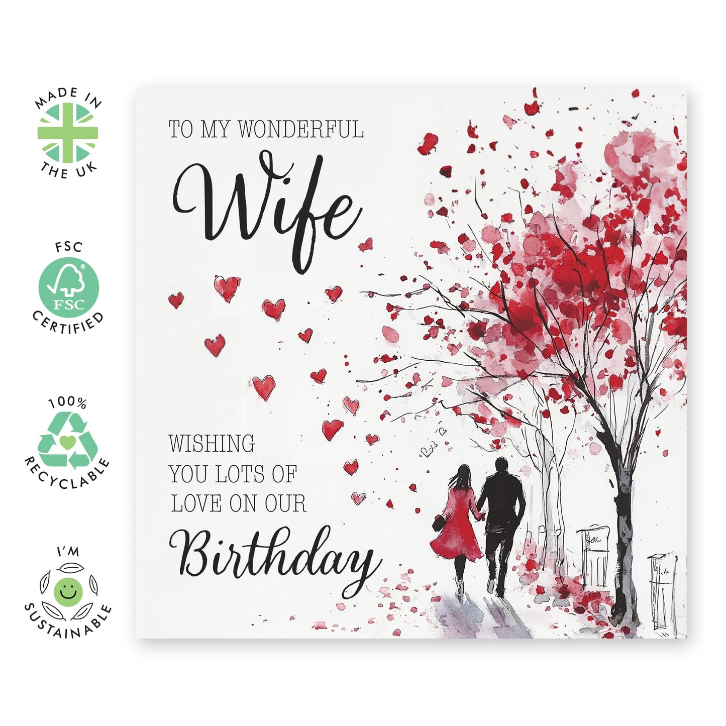Romatic Birthday Card with Message - 'Wonderful Wife Birthday' - Gifts for Couples, Her, Sweetheart, Babe, Darling, Other Half, Married - Sweet Husband - Comes with Fun Stickers