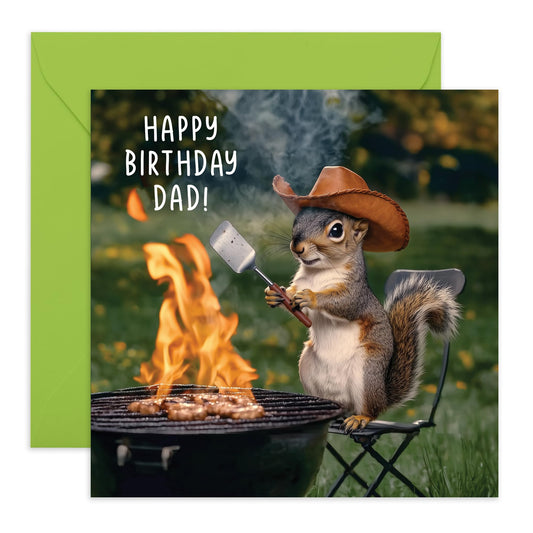 Father's Birthday Card - 'Dad Birthday BBQ Squirrel' - Gifts for Gifts for Father, Pop, Papa, Pa, Daddy from Kids, Son, Daughter, Children - Barbi - Comes with Fun Stickers