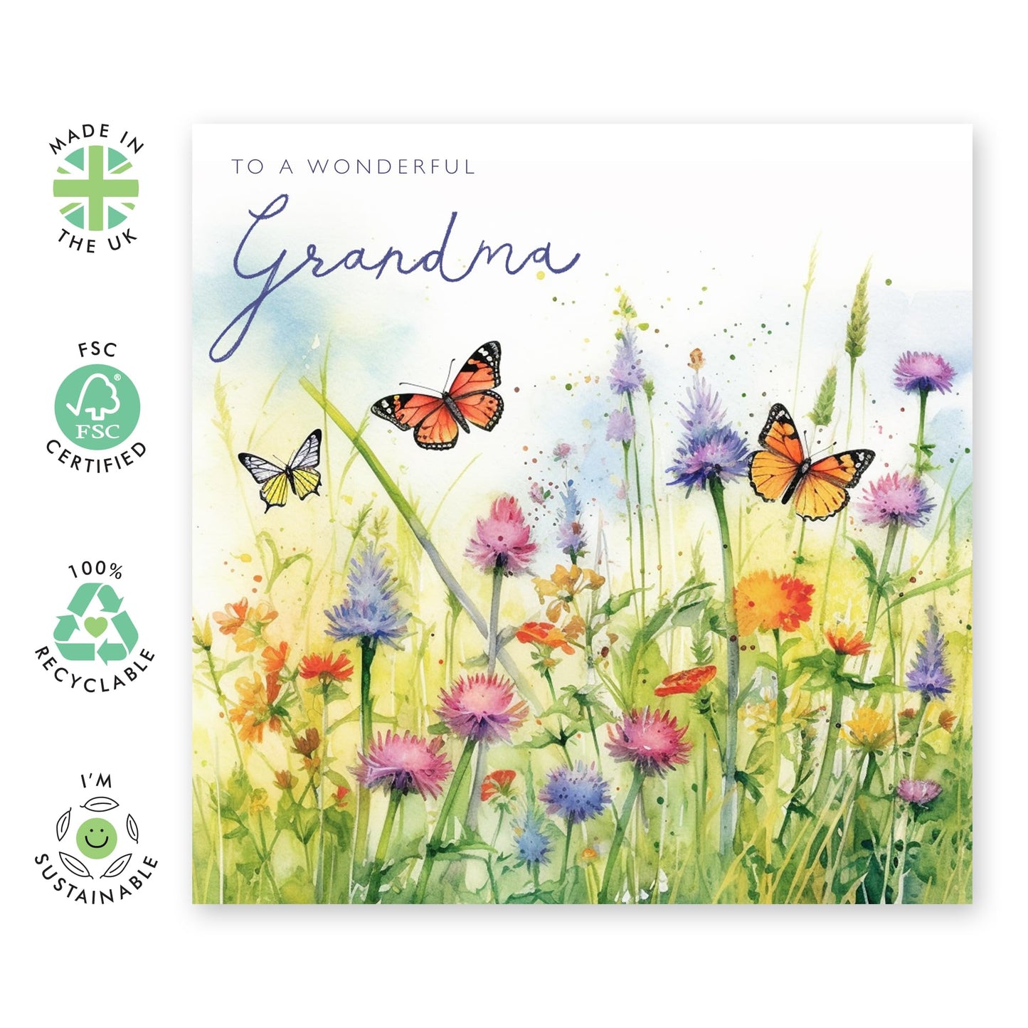 Grandma Birthday Cards For Women - To A Wonderful Grandma - Mothers Day Greeting Cards For Female Grandmother Nan - Sweet Heartfelt Gifts - Butterfly Garden - Comes With Stickers By Central 23