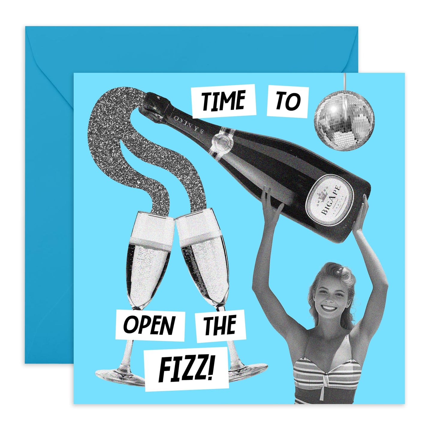 Greeting Card - 'TIME TO OPEN THE FIZZ' - Perfect for Any Occasion with a Sparkling Twist and Festive Design - Ideal for Adding a Touch of Celebration and Joy - Comes With Stickers By Central 23