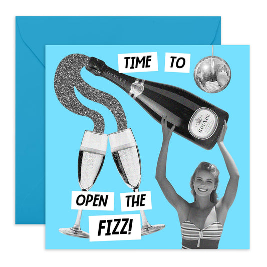 Greeting Card - 'TIME TO OPEN THE FIZZ' - Perfect for Any Occasion with a Sparkling Twist and Festive Design - Ideal for Adding a Touch of Celebration and Joy - Comes With Stickers By Central 23