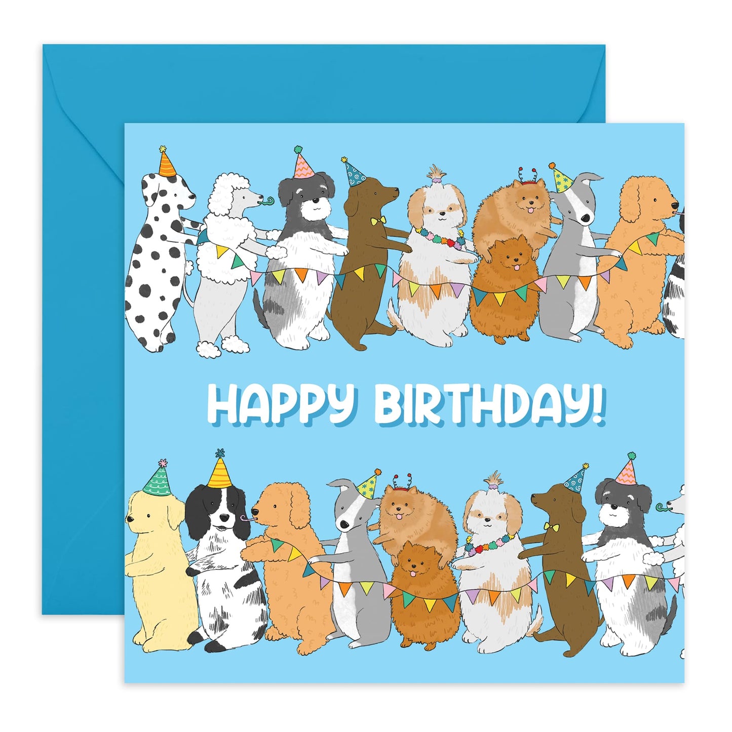 Dog Party Birthday Card - 'Dog Puppy Birthday Conga' - Gifts for Fur Mum , Dad, Pet Owners, Coworkers, Colleagues, Him, Her - Let's Dance - Comes with Fun Stickers