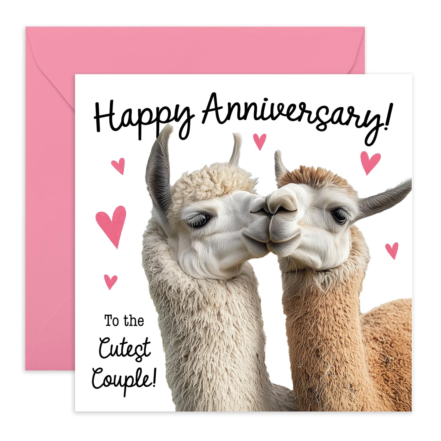 Happy Anniversary Card 'To the Cutest Couple' - Adorable Llama Design - For Friend, Colleague, Brother, Sister, Mum, Dad, Parents, Cousin - Celebrating Love and Milestones - Blank Inside
