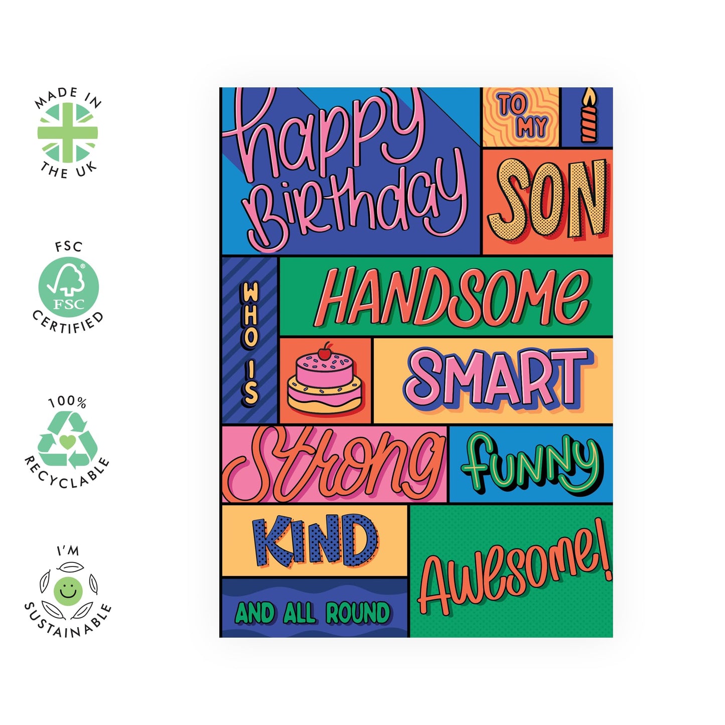 Cute Birthday Card - 'To My Awesome Son' - Gifts for Sons, Kids, Him, Boys, In-law - How Mum & Dad Shows Love - Comes with Fun Stickers