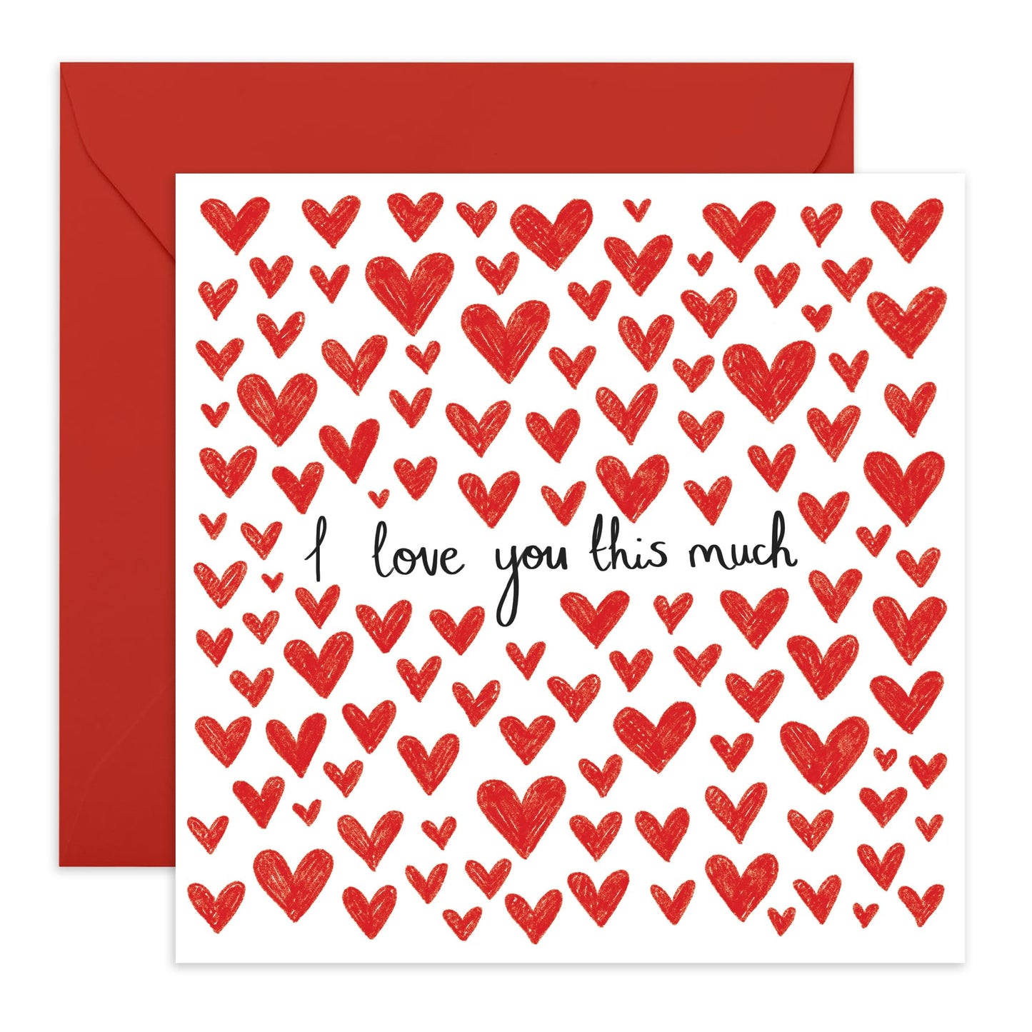 Cute I Love You Greeting Card - 'This Much Hearts' - Sweet Anniversary Card or Valentines Day Idea For Boyfriend Girlfriend Husband Wife - Love Gifts For Her Him - Comes With Stickers