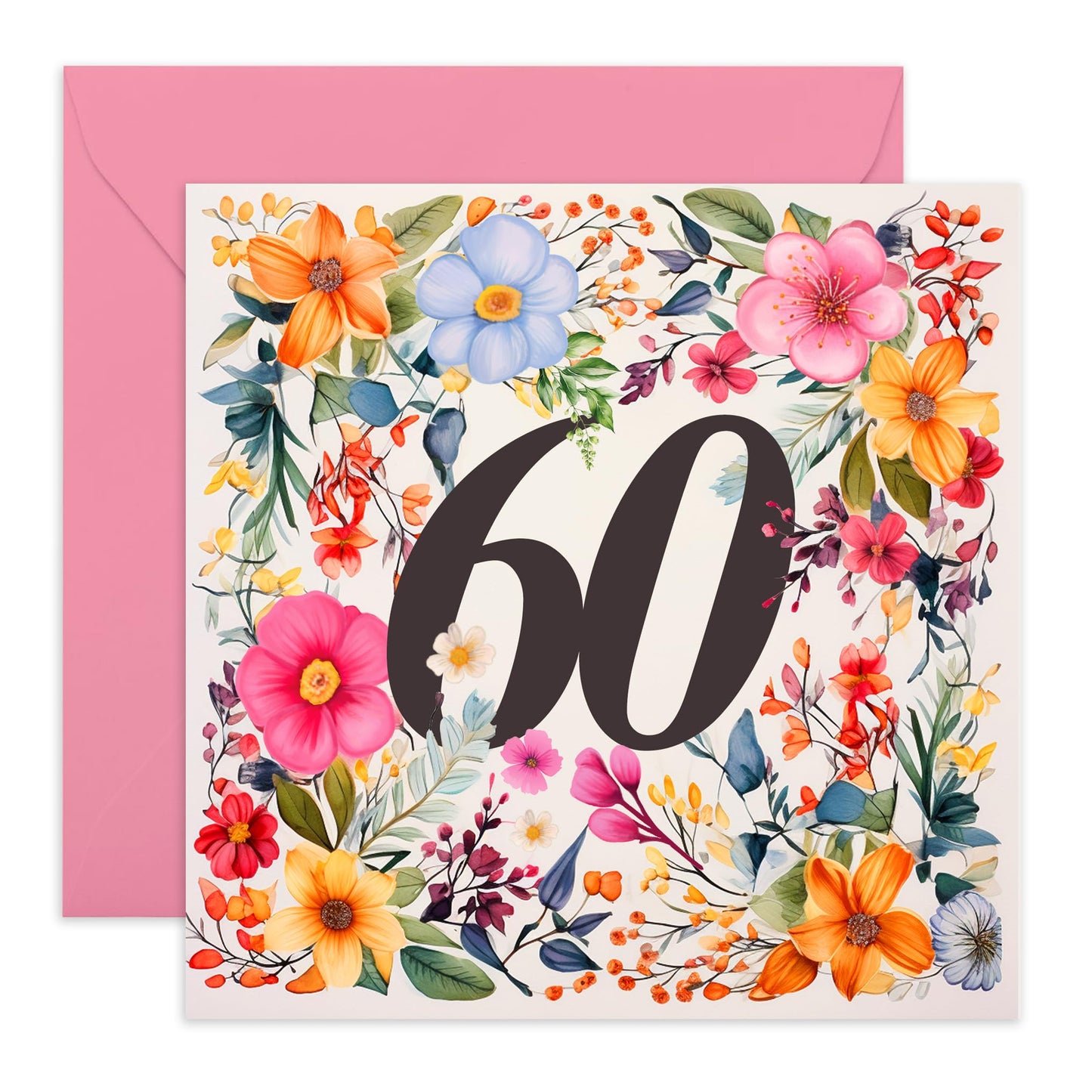 60th Birthday Card For Women - Happy Sixtieth Birthday Card For Her - Flower Gifts - Floral Birthday Cards For Sister Mum Nan Aunt Cousin Friends Age Sixty - Comes With Stickers By Central 23