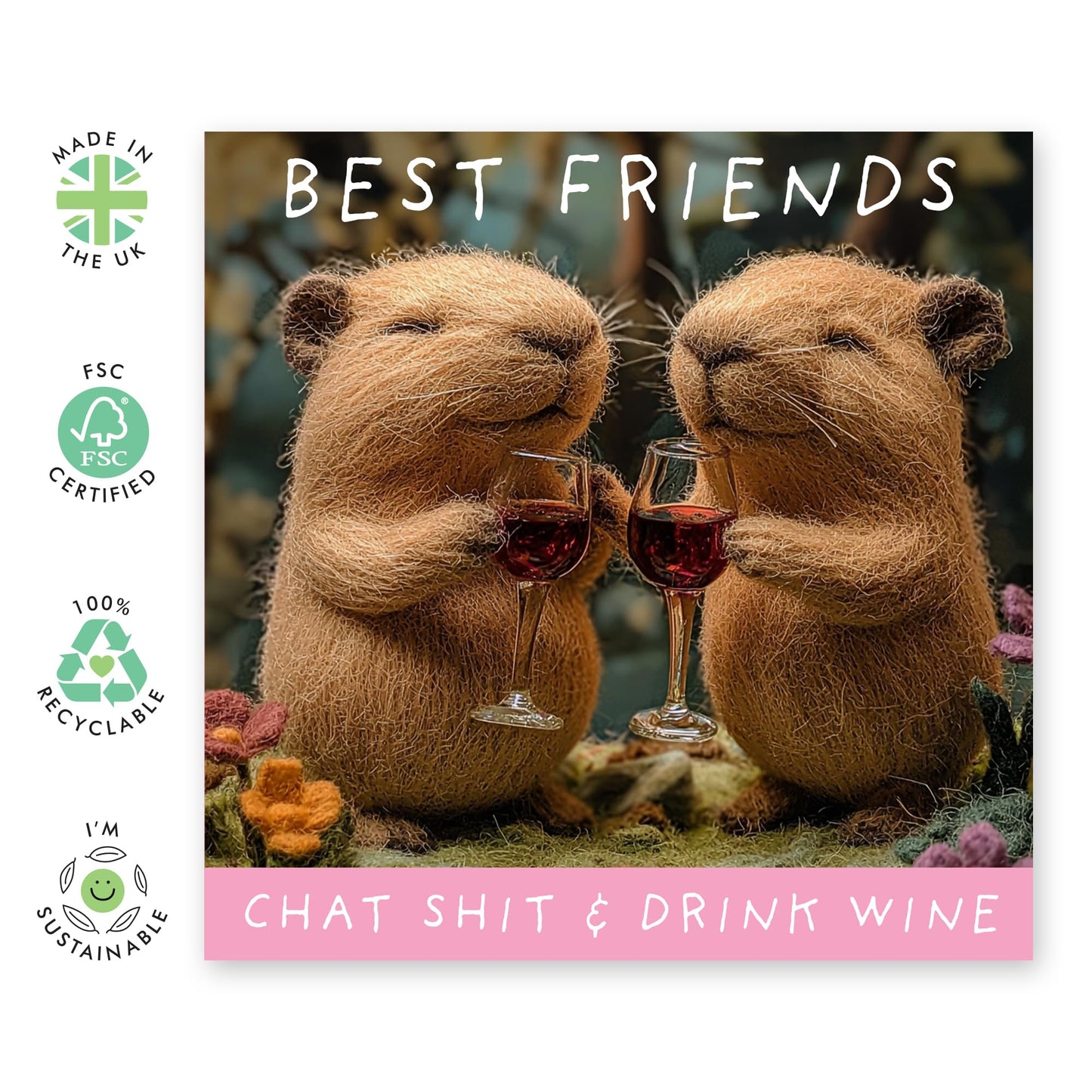 Sweet Friendship Greeting Card - 'Best Friends Chat Sh*t And Drink Wine' - Gifts for Girlfriends, Gals, Besties, BFF Sisters, Her, Colleagues, Partner - Gossips - Comes with Fun Stickers