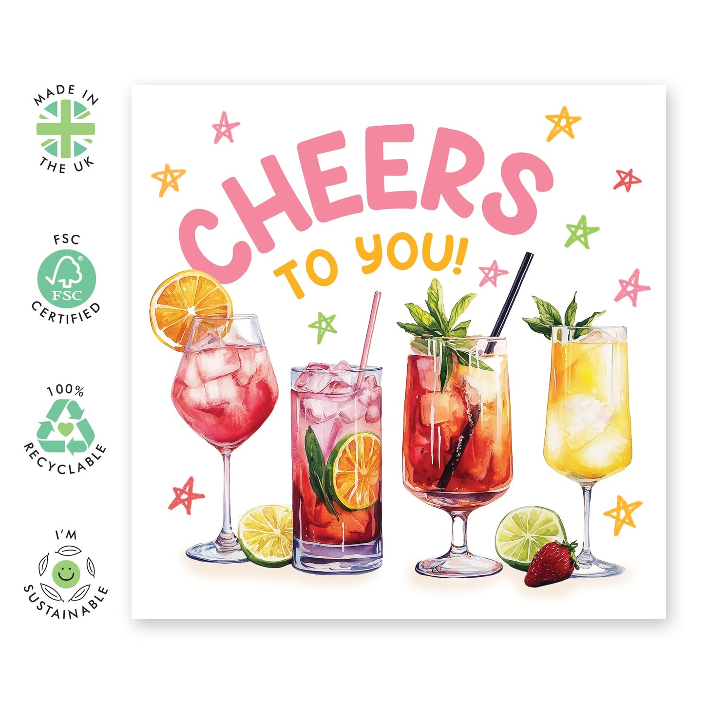 Fun Birthday Card - 'Cheers To You Cocktails' - Gifts for Best Friend, Colleagues, Co-worker, Office Buddies, Uncle, Dad, Bruv, Bro, Husband, Family - Celebrate - Comes with Fun Stickers