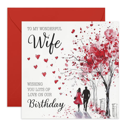 Romatic Birthday Card with Message - 'Wonderful Wife Birthday' - Gifts for Couples, Her, Sweetheart, Babe, Darling, Other Half, Married - Sweet Husband - Comes with Fun Stickers