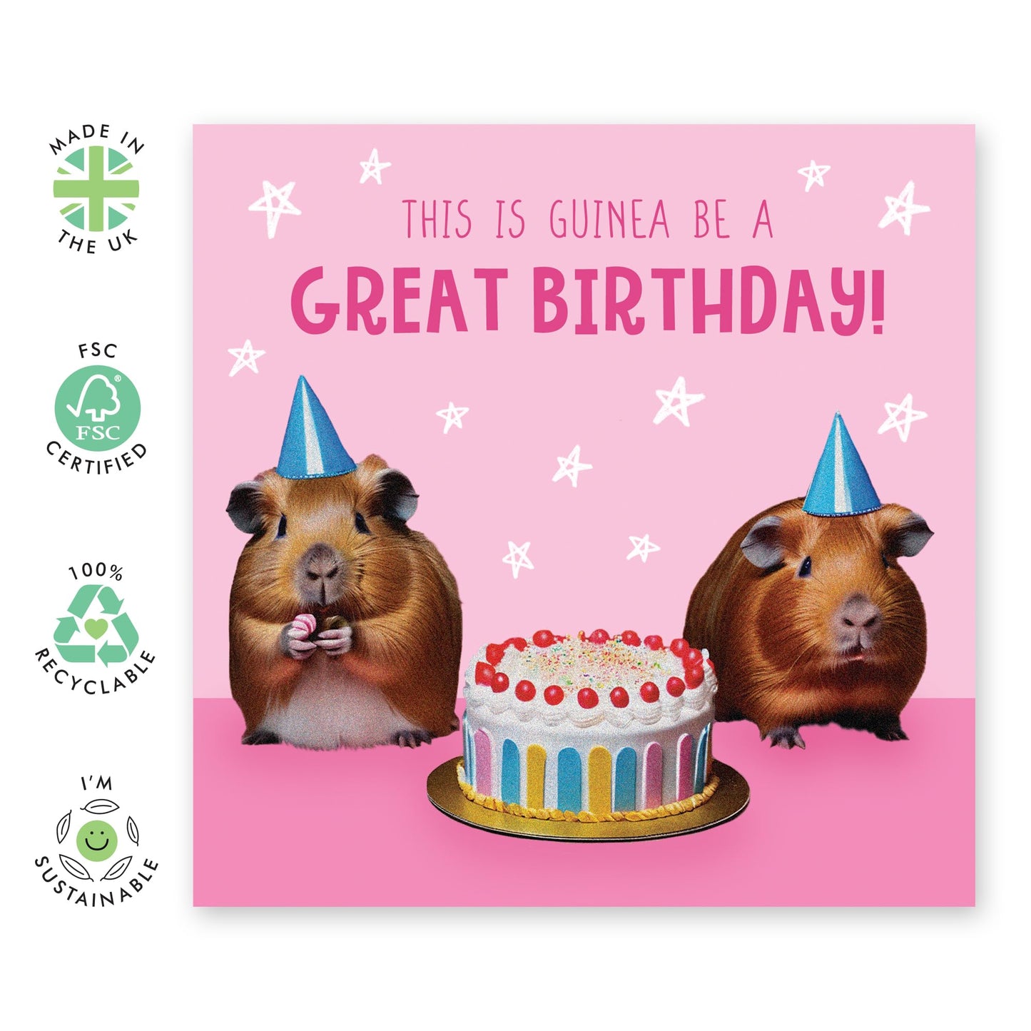 Funny Birthday Cards For Friends - 'This Is Guinea Be A Great Birthday' - Guinea Pig Birthday Cards Puns Jokes - Humourous Greeting Cards For Women Men Girls Boys - Comes With Stickers By Central 23
