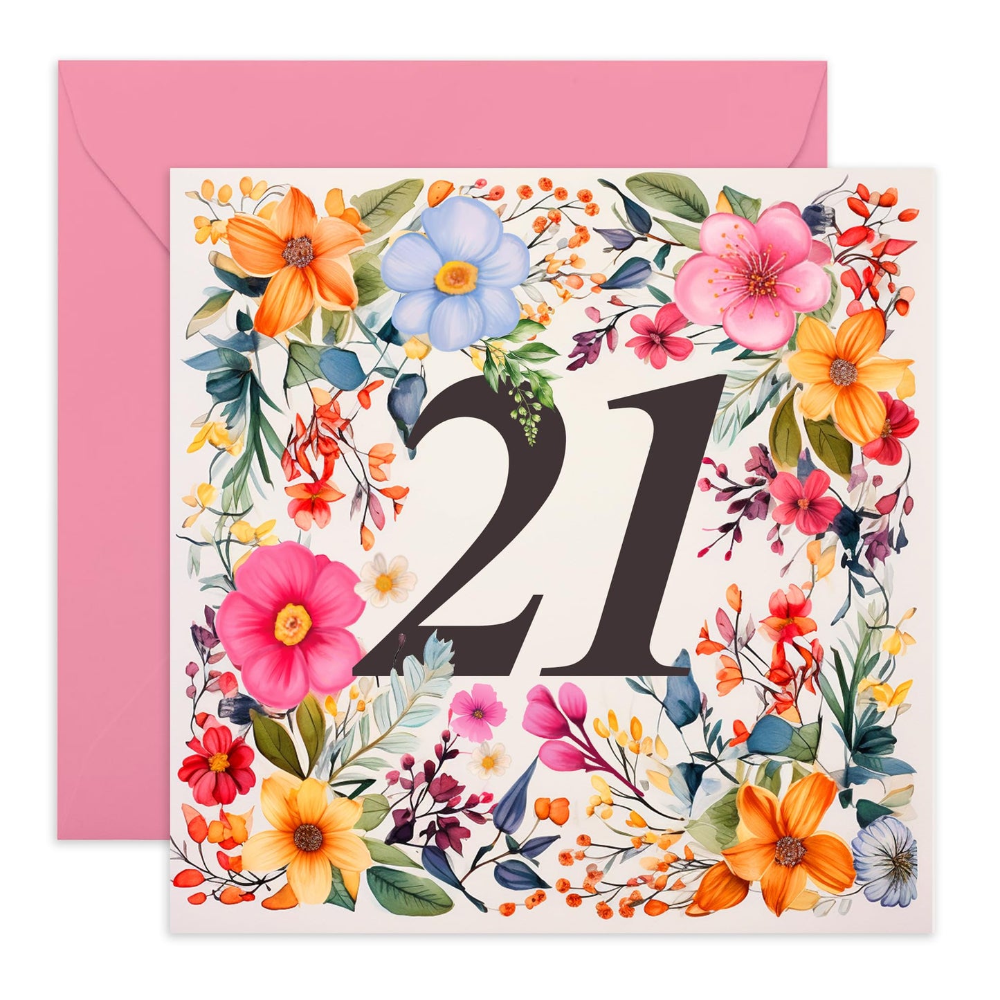21st Birthday Card For Women - Happy Twenty-first Birthday Card For Her - Flower Gifts - Floral Birthday Cards For Sister Granddaughter Friends Age Twenty One - Comes With Stickers By Central 23