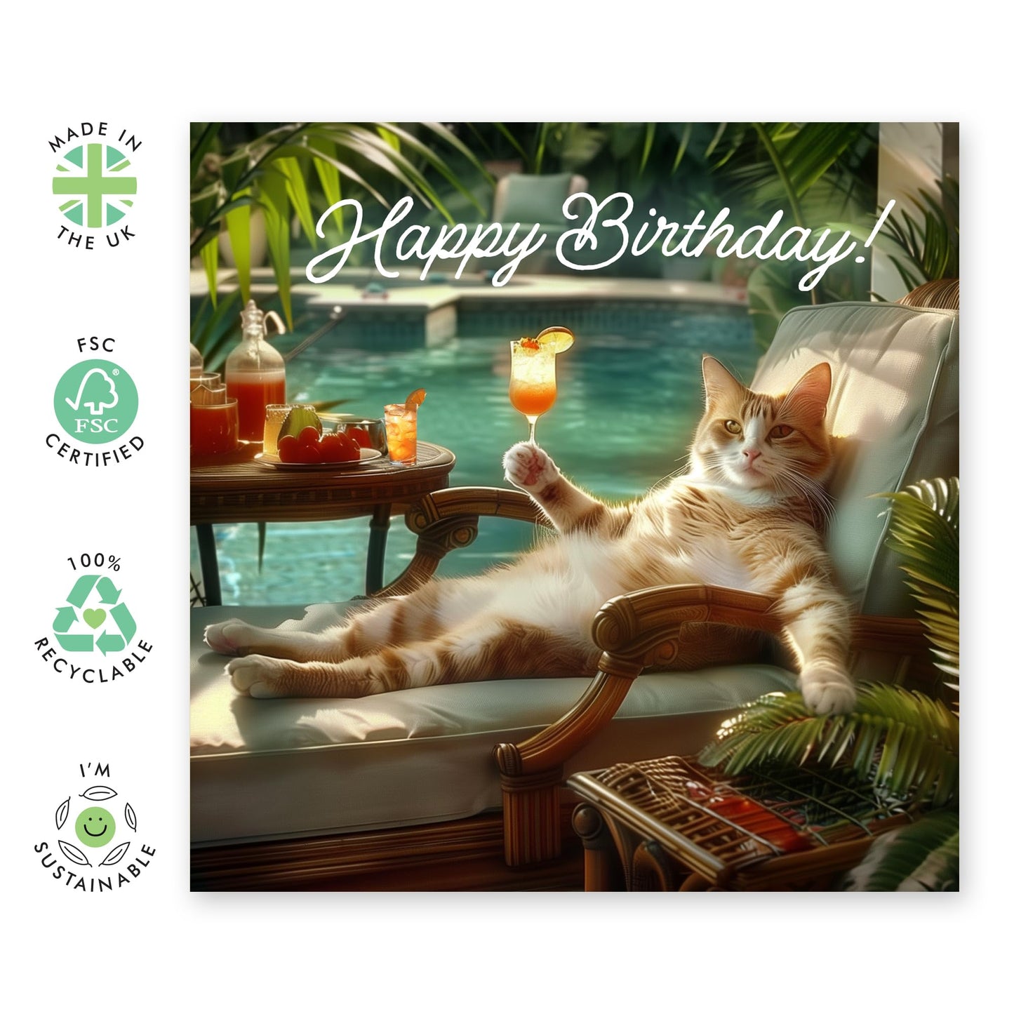 Greeting Card - 'BIRTHDAY CAT RELAXING' - Perfect for Cat Lovers and Birthday Chill - Ideal for Adding a Cozy Touch to Any Birthday Celebration - A Thoughtful Gift - Comes With Stickers By Central 23