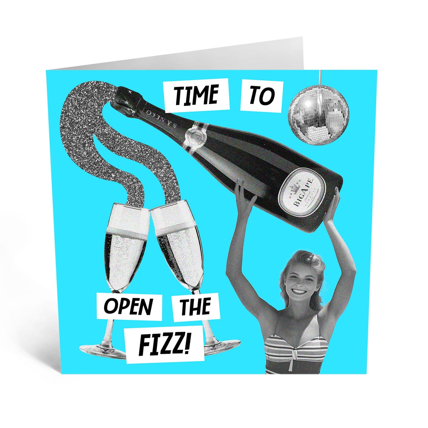 Greeting Card - 'TIME TO OPEN THE FIZZ' - Perfect for Any Occasion with a Sparkling Twist and Festive Design - Ideal for Adding a Touch of Celebration and Joy - Comes With Stickers By Central 23